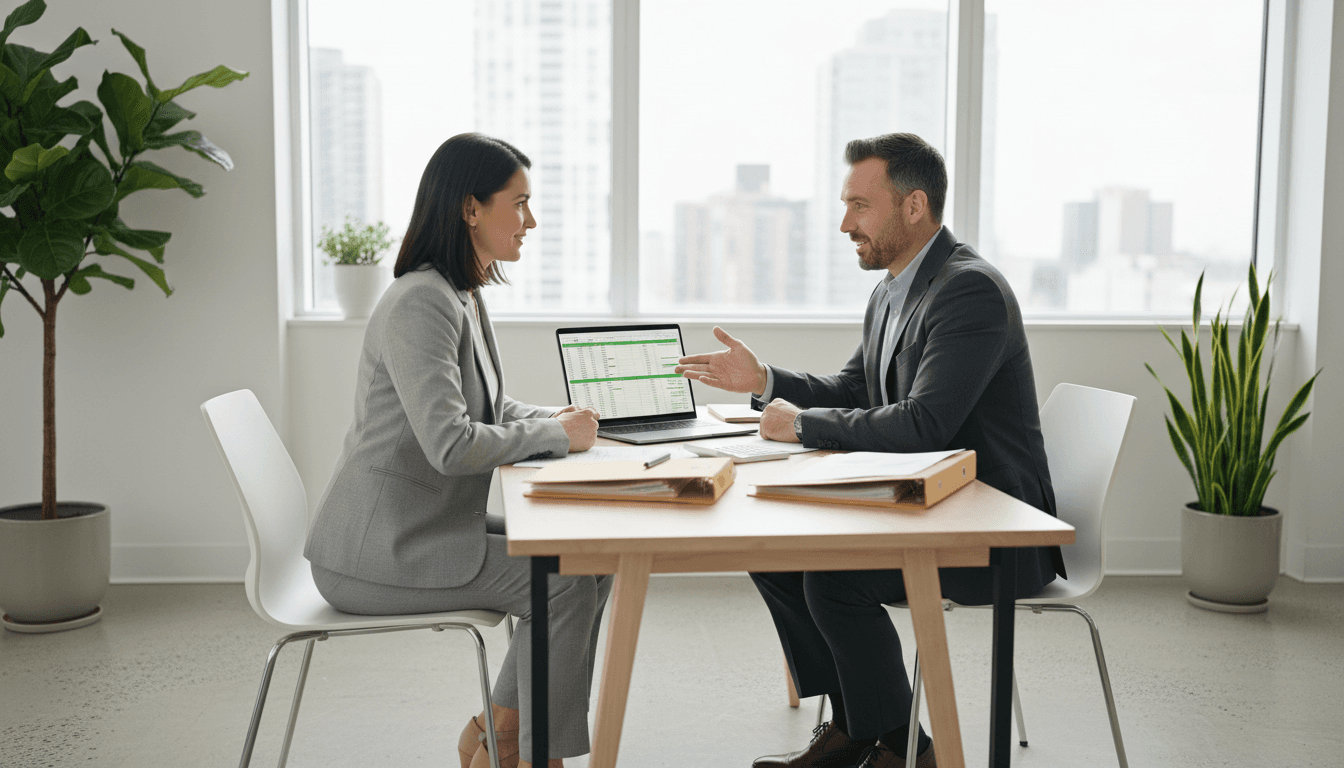 Financial advisor reviewing cash flow reports with a business owner